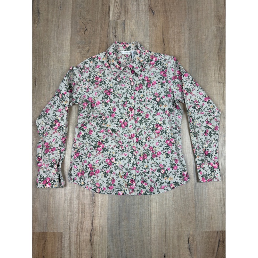 Vintage White Stag Floral Button Down Shirt Flax Pink Rose WS511074 Small